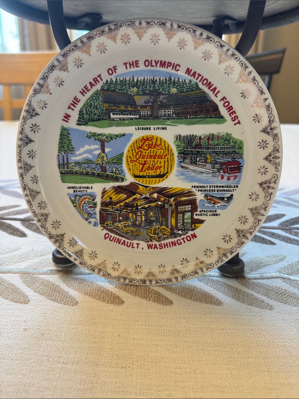 Vintage Lake Quinault Lodge Decorative Souvenir Plate—Washington State